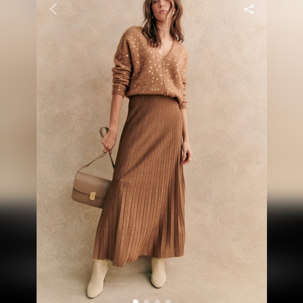 Sezane Brown Pleated Midi Skirt